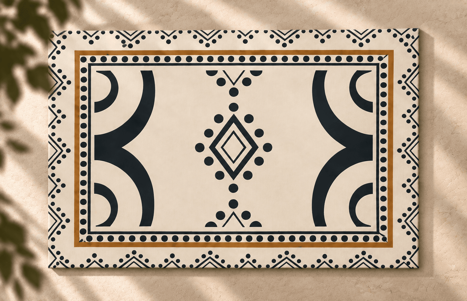 The KIND Circle pattern on a cream textile with a dotted border