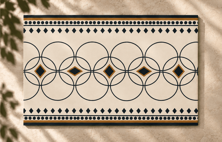 The KIND Spiral pattern on a cream textile